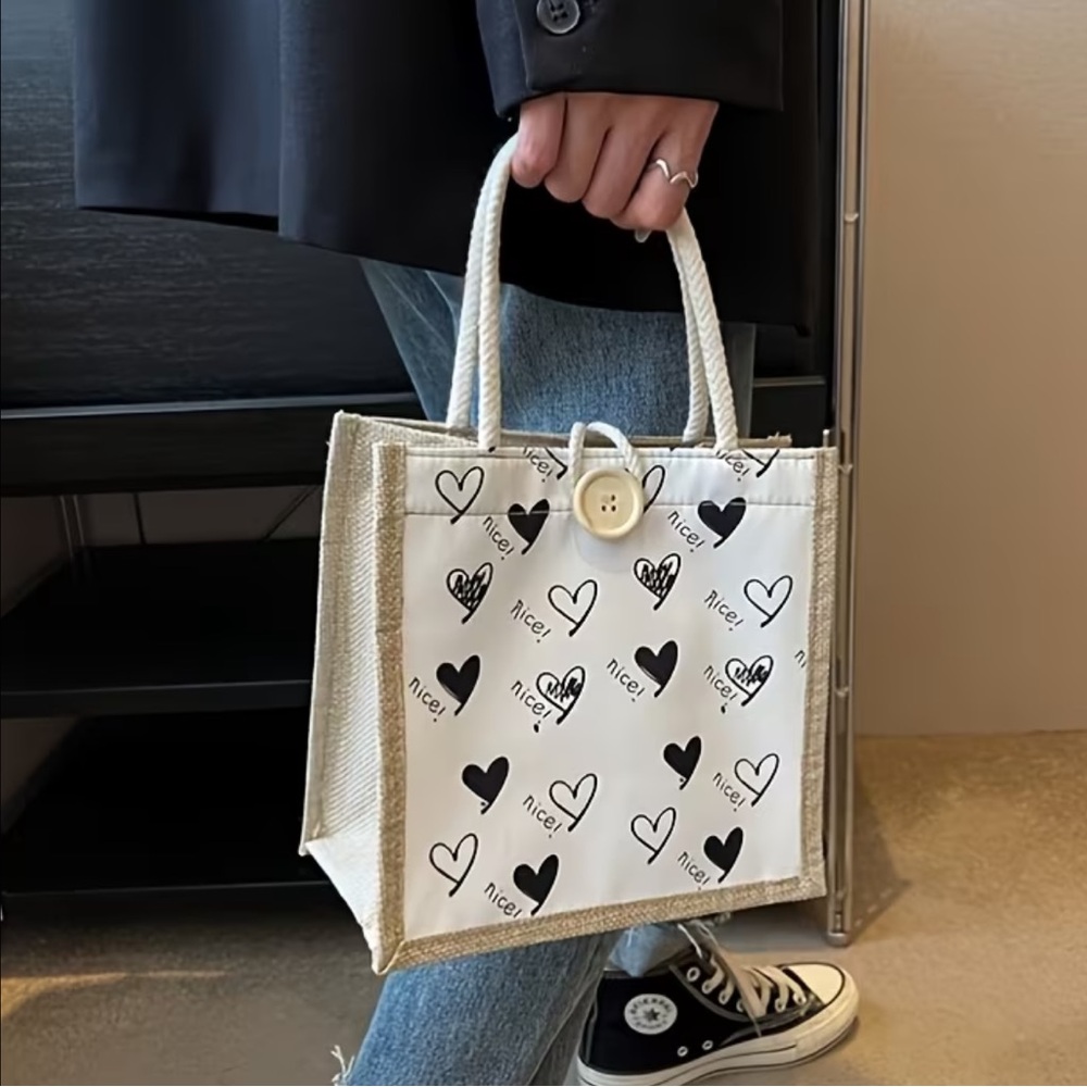 Mini Canvas Tote Bag with Heart Prints  3 Pack
